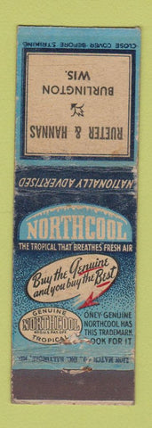Matchbook Cover - Northcool Air Conditioner? Rueter Hannas Burlington WI WORN