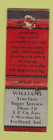 Matchbook Cover - Williams Sinclair oil gas Portland IN WORN