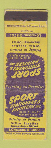 Matchbook Cover - Sport Stationers Printers New York City