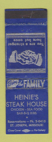Matchbook Cover - Heinie's Steak House St Joseph MO WEAR