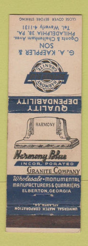 Matchbook Cover - GA Kaeppler Grainte Headstones Harmony Blue Philadelphia PA