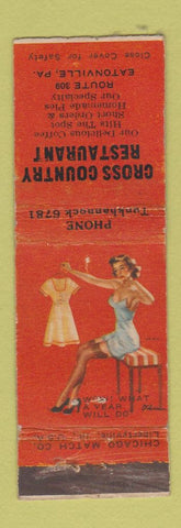 Matchbook Cover - Cross Country Restaurant Eatonville PA pinup WEAR