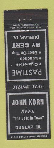 Matchbook Cover - John Korn Beer Dunlap IA Gert