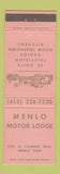 Matchbook Cover - Menlo Motor Lodge Menlo Park CA