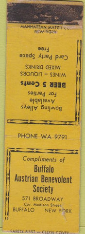 Matchbook Cover - Buffalo Austrian Benevolent Society NY Safety First WEAR