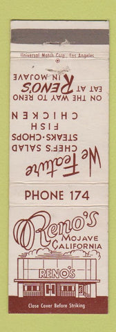 Matchbook Cover - Reno's Restaurant Mojave CA WEAR