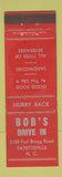 Matchbook Cover - Bob's Drive In Fayetteville NC MERCHANTS WORN