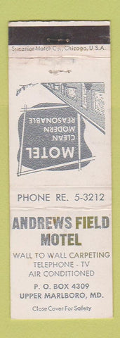 Matchbook Cover - Andrews Field Motel Upper Marlboro MD WORN
