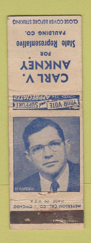 Matchbook Cover - Carl Ankney State Rep Paulding County WORN