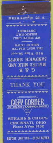 Matchbook Cover - Cozy Corner Ice Cream Cincinnati OH General Match 30s