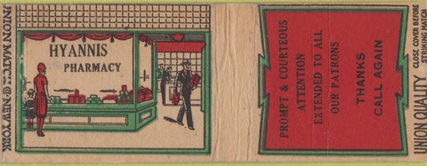 Matchbook Cover - Hyannis Pharmacy Union Quality BOBTAIL CREASE