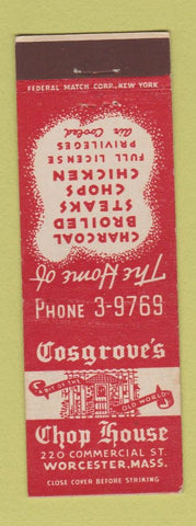 Matchbook Cover - Cosgrove's Chop House Worcester MA Federal