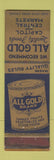Matchbook Cover - All Gold Brand Canned Foods Grocery CROWN WEAR