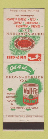 Matchbook Cover - Brown Borhek Lumber Bethlehem PA Wall Fix Paint