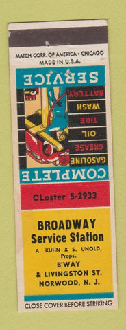 Matchbook Cover - Broadway Service oil gas Norwood NJ