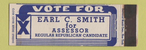 Matchbook Cover - Earl Smith for Assessor Election Full Length