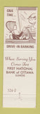 Matchbook Cover - First National Bank Ottawa IL Drive In Banking back