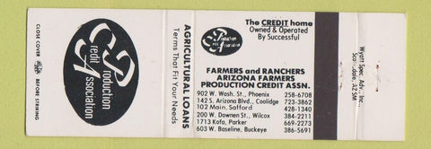 Matchbook Cover - Production Credit Agriculture Phoenix Wilcox Safford AZ
