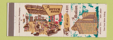 Matchbook Cover - Madison Hotel Atlantic City NJ Dutch Room