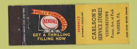 Matchbook Cover - Kendall oil gas Carlson's Warren PA Venturetown
