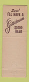 Matchbook Cover - Lipsky's Bar Gettelman Beer Kewaunee WI low phone # Okonski
