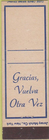 Matchbook Cover - Gracias Vuelva Otra Vez Jersey Match BLANK