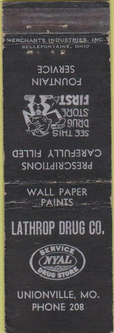 Matchbook Cover - Lanthrop Drug Unionville MO Merchants