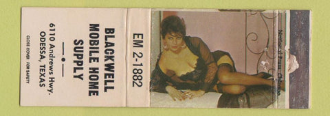 Matchbook Cover - Blackwell Mobile Home Supply Odessa TX pinup WORN