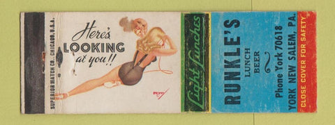 Matchbook Cover - Runkle's Restaurant York New Salem PA pinup WEAR #1