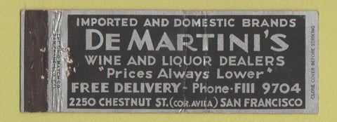 Matchbook Cover - De Martini's Liquor San Francisco CA WEAR Full Length