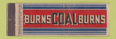 Matchbook Cover Burns Bros Coal New York City Lion Canada 1929 WEAR Full Length