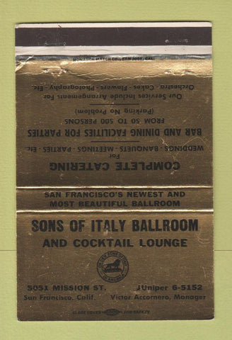 Matchbook Cover - Sons of Italy Ballroom San Francisco CA WEAR 40 Strike