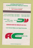 Matchbook Cover - AC Credit Union Bath OH Consolidated Trucking WEAR 40 Strike