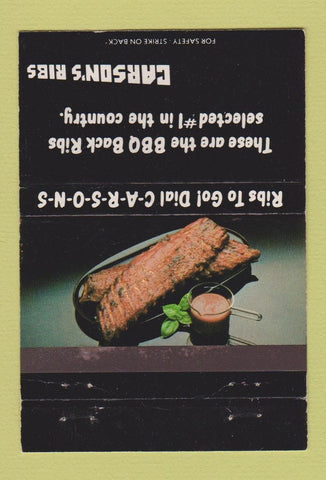 Matchbook Cover - Carson's Ribs Chicago IL Skokie Lombard 40 Strike