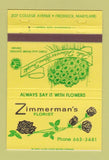 Matchbook Cover - Zimmerman's Flowers Frederick MD FTD 40 Strike