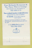 Matchbook Cover - Poor Richards' Three Thieves Springfield VA 40 Strike