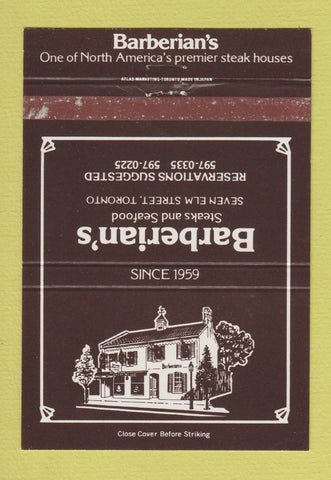 Matchbook Cover - Barberian's Restaurant Toronto ON 40 Strike
