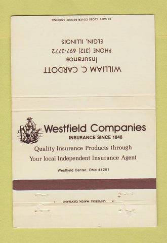 Matchbook Cover - Westfield Insurance William Cardott Elgin IL WEAR 40 Strike