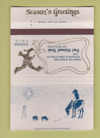 Matchbook Cover - First National Bank Midland TX Christmas WEAR 40 Strike