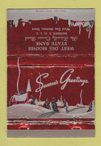 Matchbook Cover - West Des Moines State Bank IA Christmas 40 Strike
