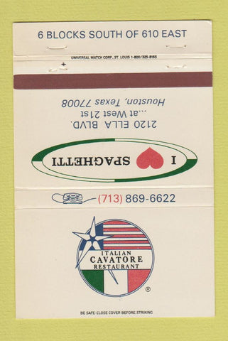Matchbook Cover - Cavatore Italian Restaurant Houston TX 40 Strike