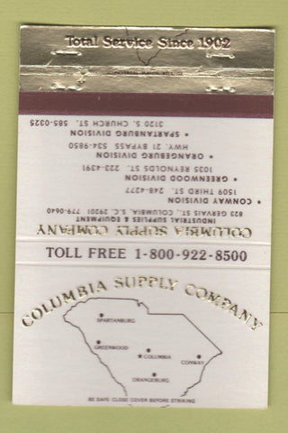 Matchbook Cover - Columbia Supply SC Industrial Orangeburg Conway 40 Strike