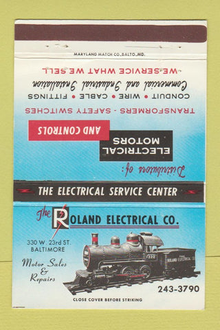 Matchbook Cover - Roland Electrical Baltimore MD trains 40 Strike