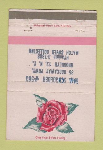 Matchbook Cover - Sam Schroeder Match Collector Brooklyn NY 40 Strike