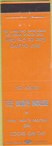 Matchbook Cover - Olive House Casa De Oro CA Coors Beer orange