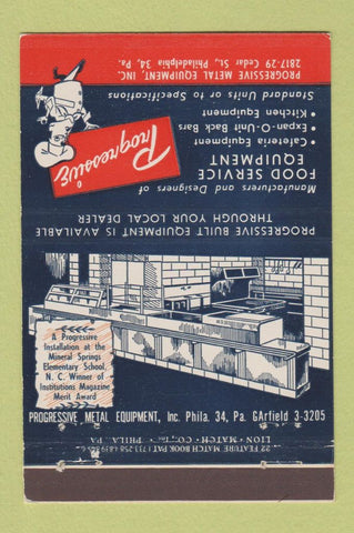 Matchbook Cover Progressive Kitchen Equipment Philadelphia PA 22 Strike Feature