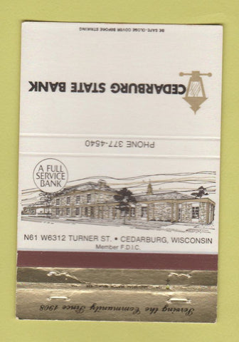 Matchbook Cover - Cedarburg State Bank WI 40 Strike