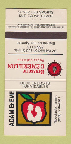 Matchbook Cover - Adam & Eve Brasserie QC WEAR 30 Strike