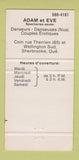 Matchbook Cover - Adam & Eve Brasserie QC WEAR 30 Strike
