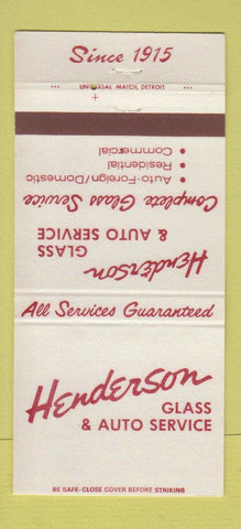 Matchbook Cover - Henderson Glass Auto Service Detroit MI 30 Strike